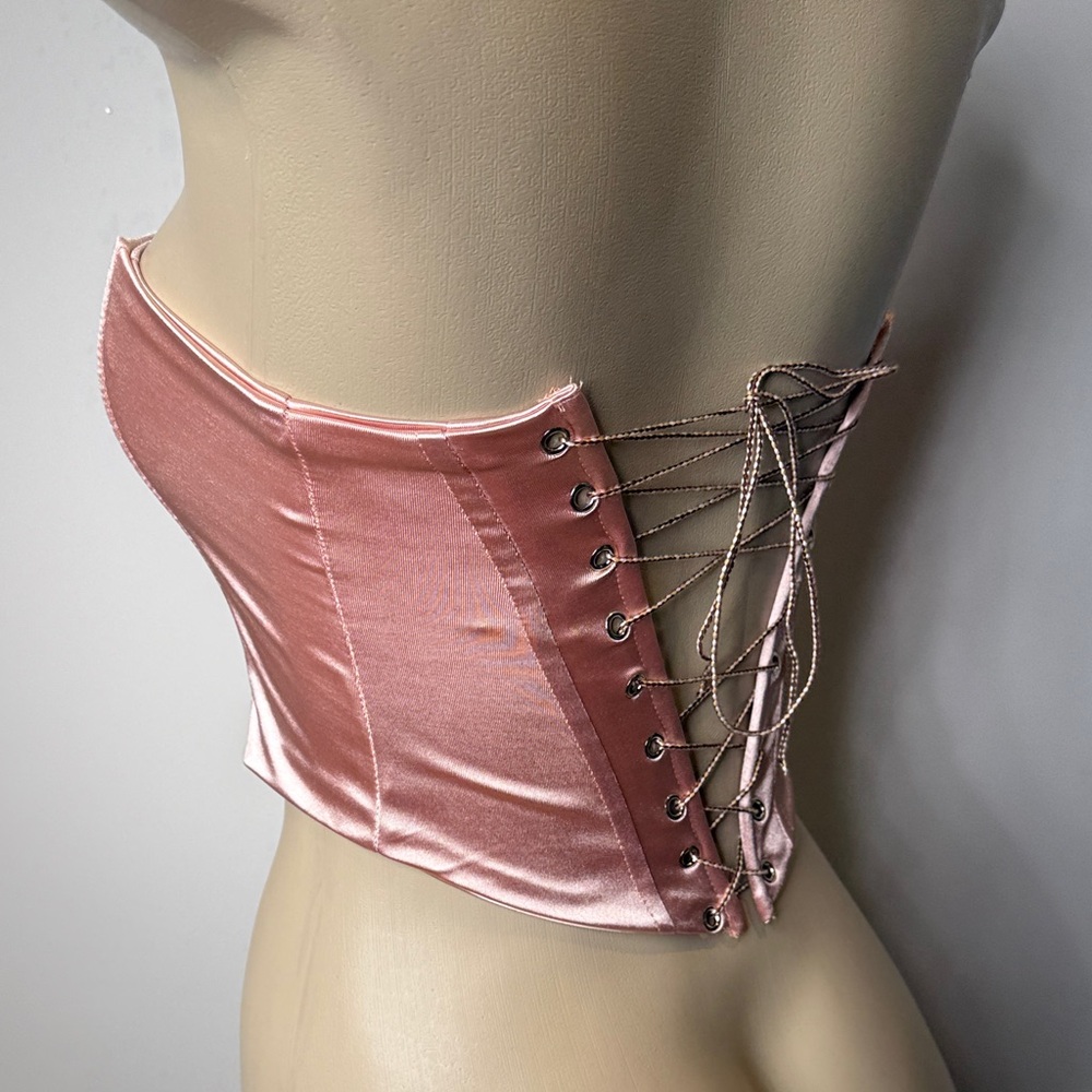 Satin Pink corset crop  Top - Picture 4 of 5